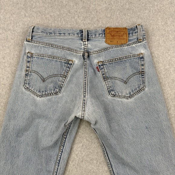 Vintage Levis Jeans Mens 33x28 Light Wash 501 Distressed Worn 90s Made In USA